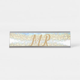 Blauer agate Gold Glitzer funkelnder Monogramm-Nam Schreibtischnamensplakette