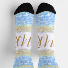 Blauer agate Gold Glitzer funkelnder Monogramm-Nam Socken
