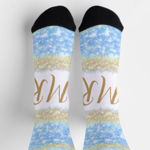 Blauer agate Gold Glitzer funkelnder Monogramm-Nam Socken