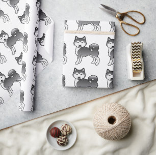 Blauer Alaskan Malamute Süßer Cartoon-Hund-Muster Geschenkpapier