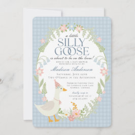 Blauer Albern Gänse Gingham Baby Dusche Einladung