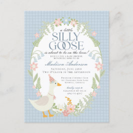 Blauer Albern Gänse Gingham Baby Dusche Postkarte