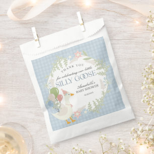 Blauer Albern Gänse Gingham Baby Duschfavoriten Geschenktütchen