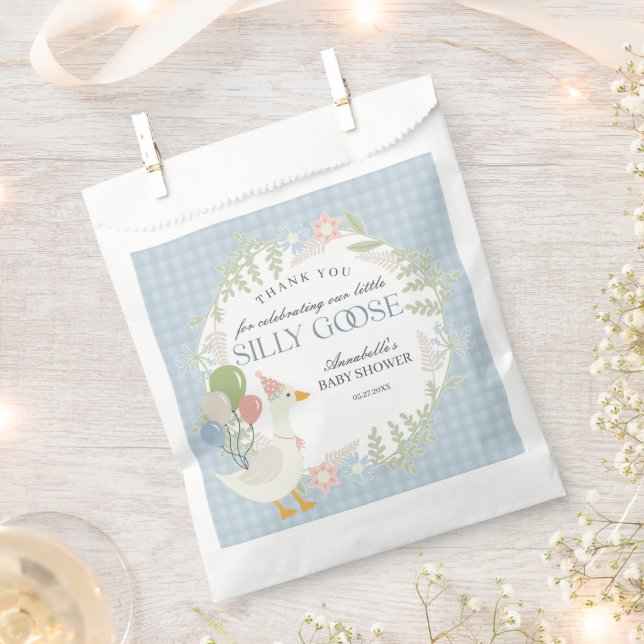 Blauer Albern Gänse Gingham Baby Duschfavoriten Geschenktütchen (Ausgeschnitten)