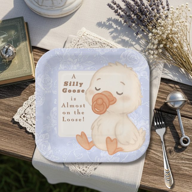Blauer Alberner Gans Pappteller (Blue Silly Goose Paper Plates)