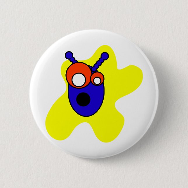 Blauer alien-Kopf Button (Vorderseite)