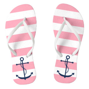 Blauer Anker auf rosa Streifen Flip Flops