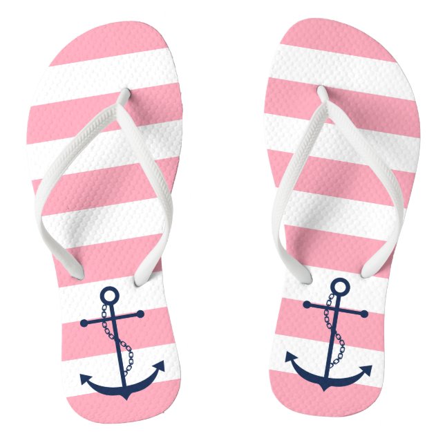 Blauer Anker auf rosa Streifen Flip Flops (Fußbett)