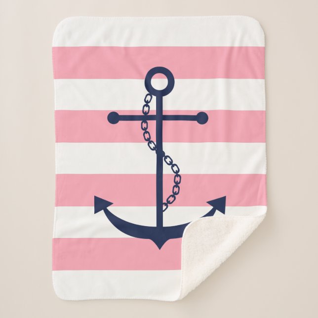 Blauer Anker auf rosa Streifen Sherpadecke (Vorderseite)