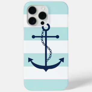 Blauer Anker auf weißen und minten nautischen Stre Case-Mate iPhone Hülle
