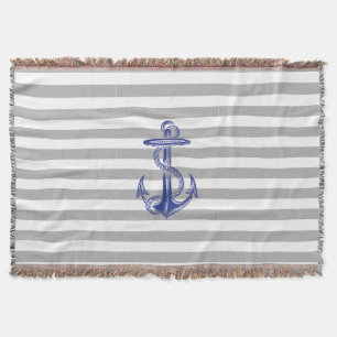Blauer Anker Grauer Streifen Knöchel Decke