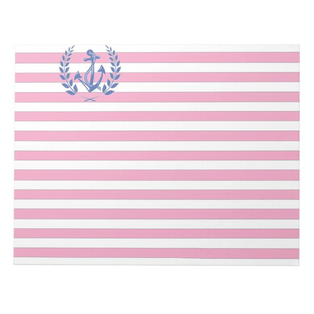 Blauer Anker Laurel Wreath Pink Stripes Notizblock (Vorderseite)