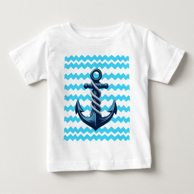 Blauer Anker mit blauen Wellen Baby T-shirt (Vorderseite)