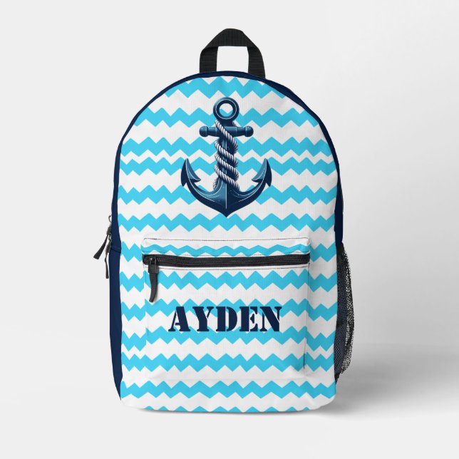 Blauer Anker mit blauen Wellen Bedruckter Rucksack (Vorderseite)