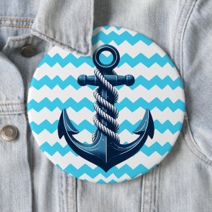 Blauer Anker mit blauen Wellen Button