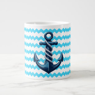 Blauer Anker mit blauen Wellen Jumbo-Tasse
