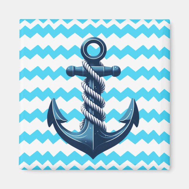 Blauer Anker mit blauen Wellen Magnet (Vorne)