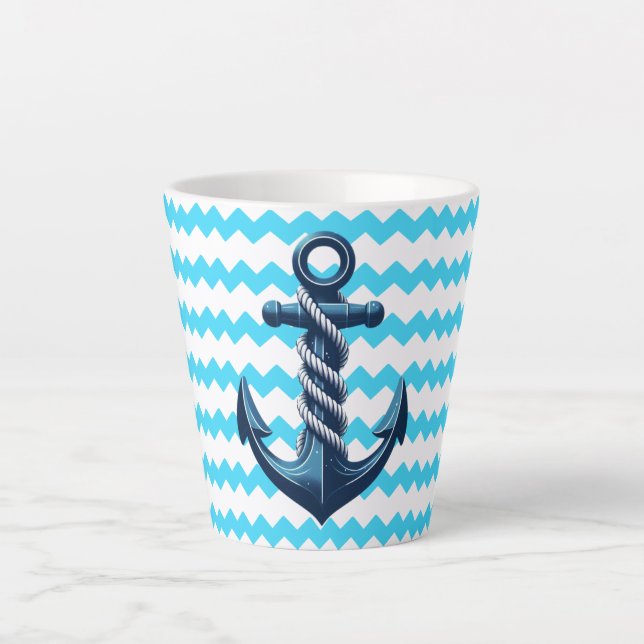 Blauer Anker mit blauen Wellen Milchtasse (Vorderseite)