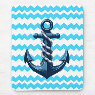 Blauer Anker mit blauen Wellen Mousepad