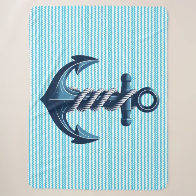 Blauer Anker mit blauen Wellen Sherpadecke (Vorderseite)