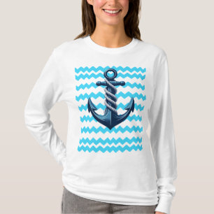 Blauer Anker mit blauen Wellen T-Shirt