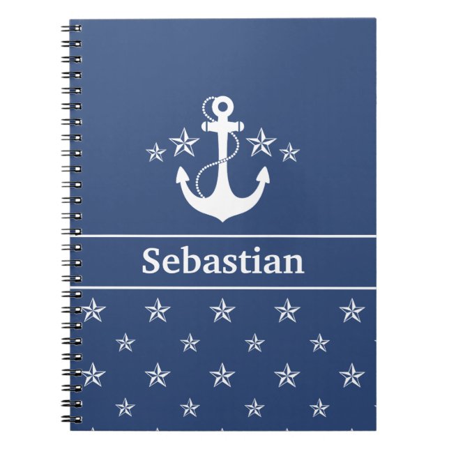 Blauer Anker mit Sternen Notizblock (Vorderseite)