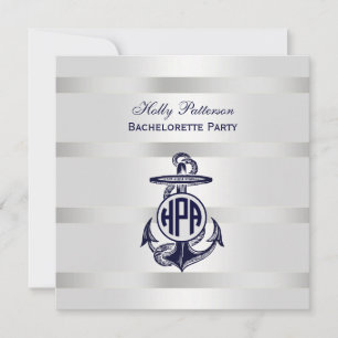 Blauer Anker Silber Weiß Marine Kreis Monogramm 33 Einladung