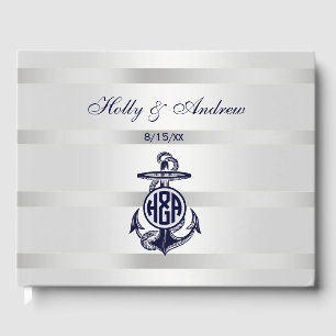 Blauer Anker Silber Weiß Marine Kreis Monogramm 33 Gästebuch
