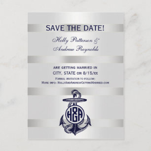 Blauer Anker Silber Weiß Navy Kreis Monogramm 33 Ankündigungspostkarte