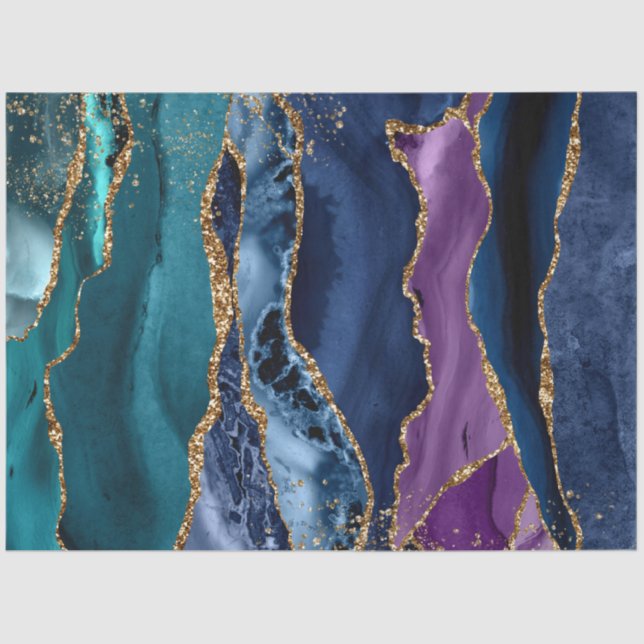 Blauer/Aquamarin/Lila Agate mit Glitzer-Venen Seidenpapier (Vorderseite)