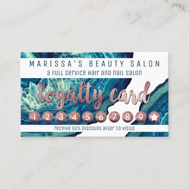 Blauer aquamariner Achat Geode Treuekarte (Vorderseite)