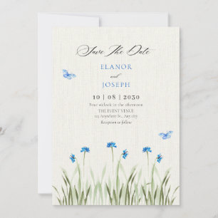 Blauer Aquarell-Blumengarten Save The Date