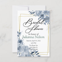 Blauer Aquarell Blütenrahmen und Goldrahmen