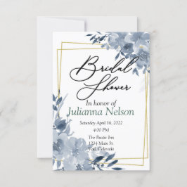 Blauer Aquarell Blütenrahmen und Goldrahmen Einladung