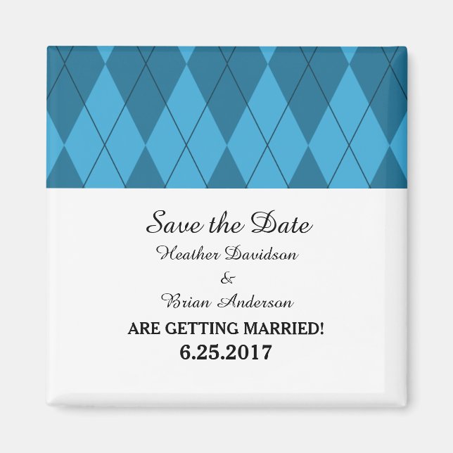 Blauer Argyle Save the Date Magnet (Vorne)