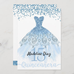 Blauer Aschenputtel Quinceanera Einladung