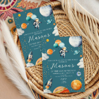 Blauer Astronaut-Ballon-Planeten 1. Reise Einladung