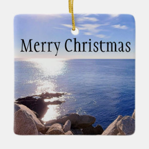 Blauer Atlantik Frohe Weihnachten Sonnenbeleuchtun Keramikornament