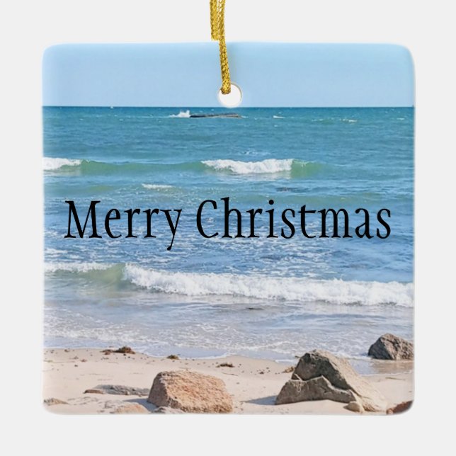 Blauer Atlantik Frohe Weihnachten Wavy Sea Keramikornament (Vorderseite)
