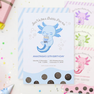 Blauer Axolotl-Blasen-Boba-Tee-Junge Einladung