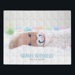 Blauer Babname Puzzle<br><div class="desc">Einfaches und schicker Foto-Design. Benötigen Sie eine benutzerdefinierte Farbe? Senden Sie uns eine Nachricht an heartlockedstudio@gmail.com und wir helfen Ihnen gerne weiter!</div>