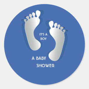 Blauer Baby-Abdruck-Babyparty-Aufkleber Runder Aufkleber