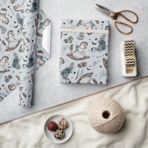 Blauer Baby-Goth-Floral-Schaukelpferd Geschenkpapier