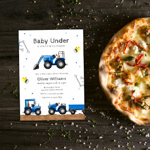 Blauer Babyjunge in Bau Baby-Party Einladung
