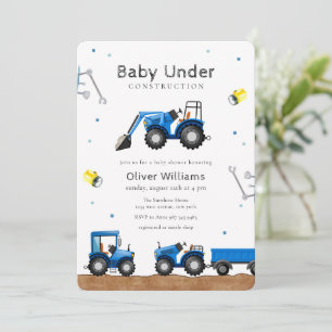 Blauer Babyjunge in Bau Baby-Party Einladung