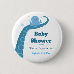 Blauer Babypartyknopf der Kraken-  Button