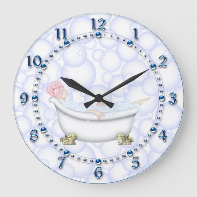 Blauer Bademantel Große Wanduhr (Vorderseite)