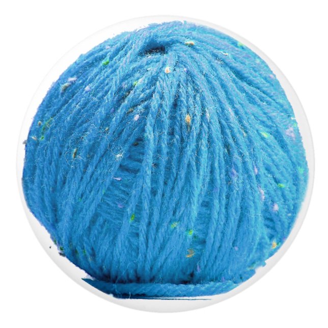 Blauer Ball des Garns - strickender crafty Keramikknauf (Vorderseite)