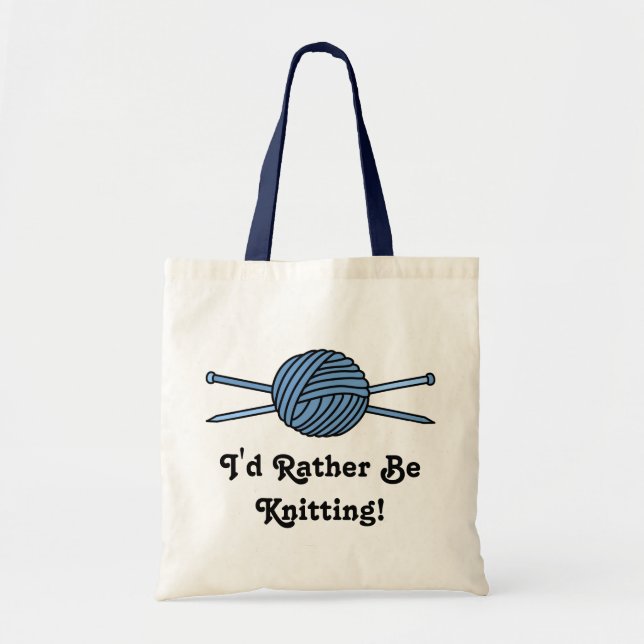 Blauer Ball des Garns u. der Stricknadeln Tragetasche (Vorne)