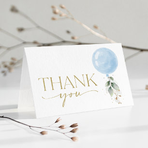 Blauer Ballon, Eukalyptus, Grünpflanzen, Babydusch Dankeskarte